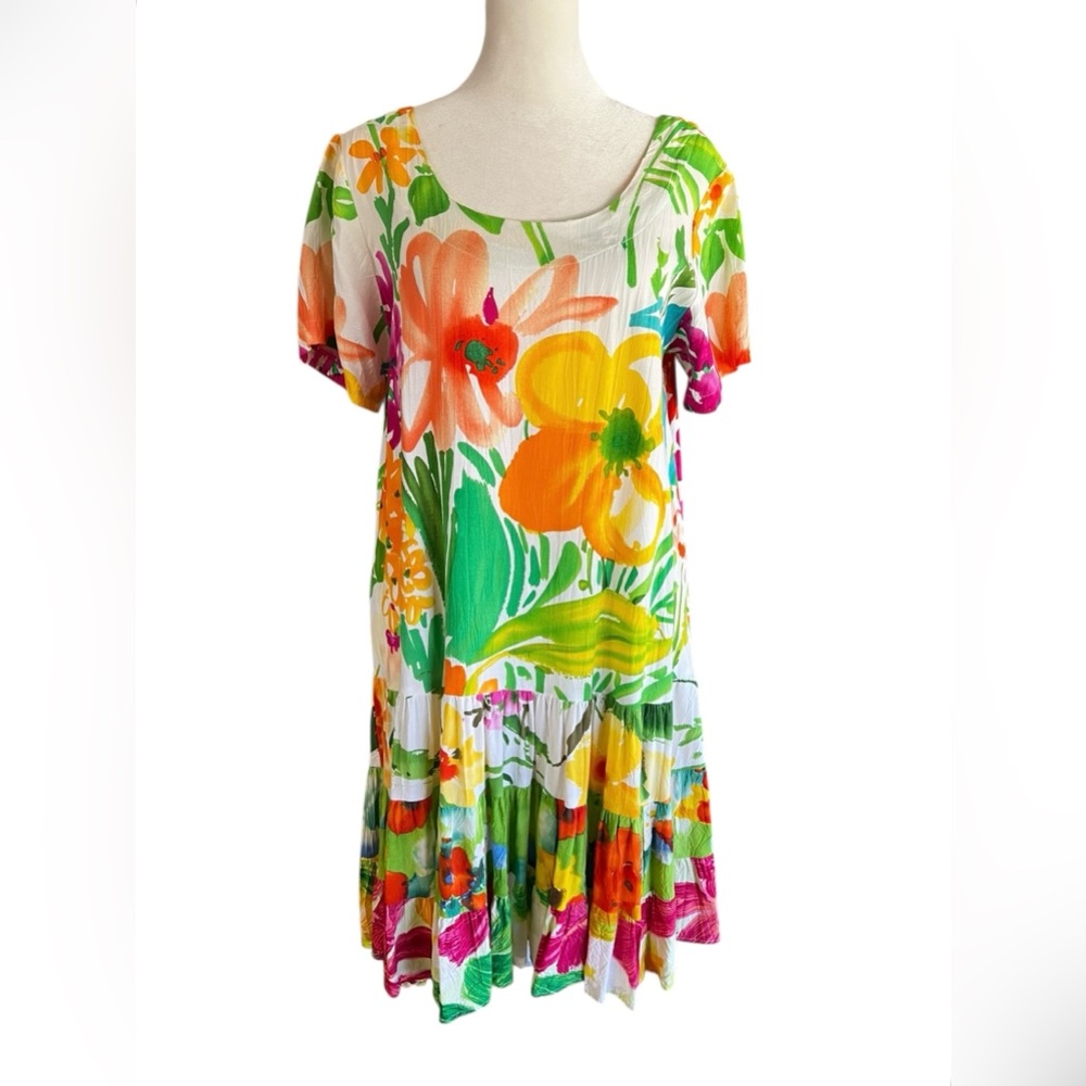 VTG JAMS WORLD Summer Garden Hattie Tiered Dress Hawaii Aloha Tropical Sz S